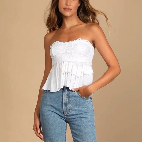 Free People White Lace Strapless Top - Picture 2 of 6